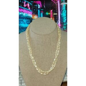 Vintage Mother of Pearl Shell Triple Strand Rice Bead Necklace 19" Baroque